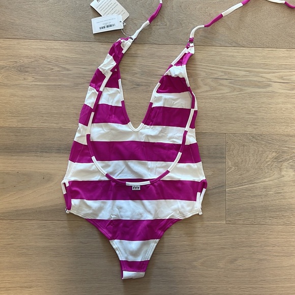 COPY - Wicked Weasel pink and white sailor stripe one piece - Picture 2 of 2